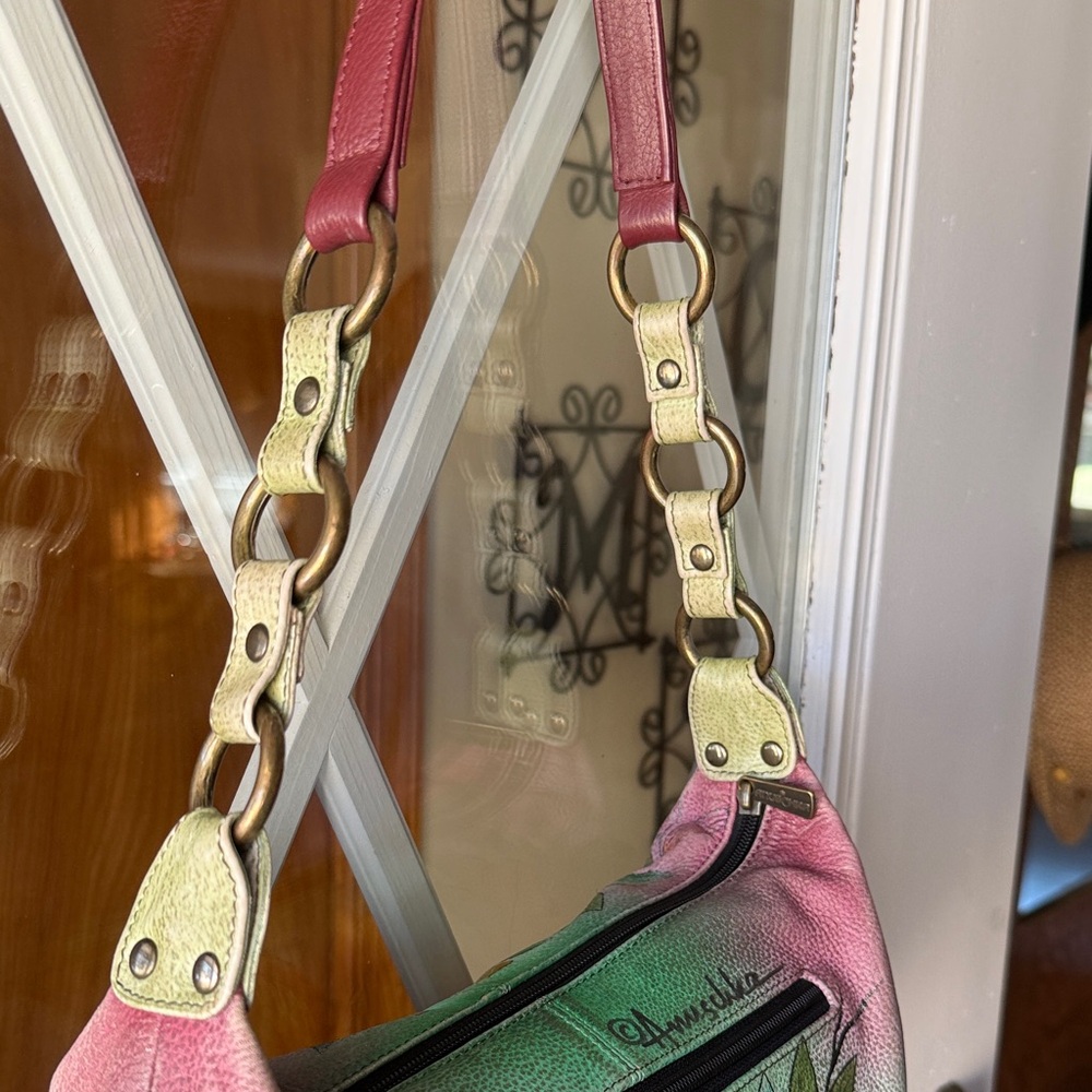 Anuschka Purple Leather Tote with Tan Trim - Picture 7 of 15